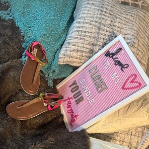 Steve Madden Brown Sandals with Pink and Green Accents